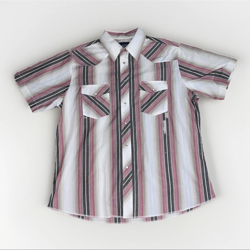 Wrangler Pearl Snap Western Shirt Size Men’s XL Striped Red White Black Yellow